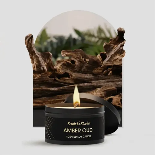 AMBER OUD SCENTED CANDLE Scented Candle by Scents N Stories - Impression perfume | Pakistani fragrance for unisex