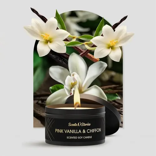PINK VANILLA & CHIFFON Scented Candle by Scents N Stories - Original creation | Pakistani fragrance