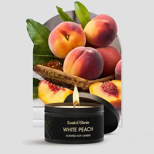 WHITE PEACH Scented Candle by Scents N Stories - Original creation | Pakistani fragrance